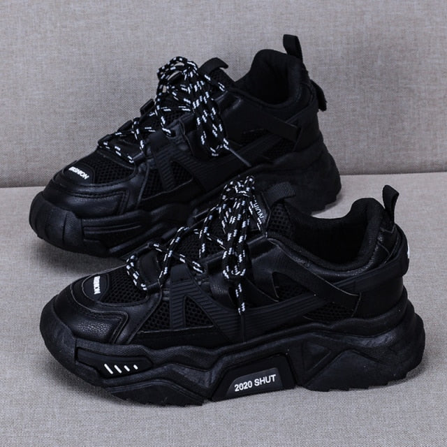 BLWBYL Sneakers Fashion Women Shoes Blue Orange Mesh Casual Shoes Woman Trainers Lace-Up Platform Sneakers Women Vulcanize Shoes