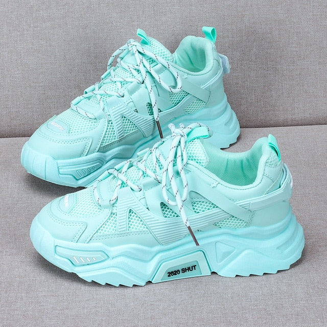 BLWBYL Sneakers Fashion Women Shoes Blue Orange Mesh Casual Shoes Woman Trainers Lace-Up Platform Sneakers Women Vulcanize Shoes