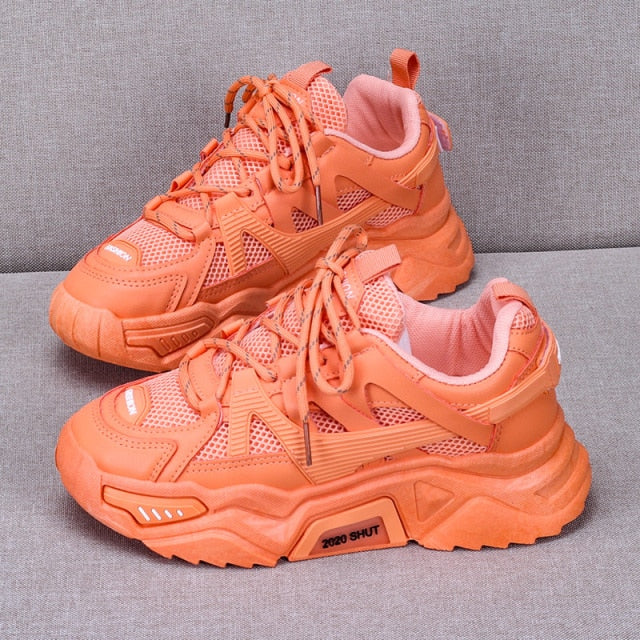 BLWBYL Sneakers Fashion Women Shoes Blue Orange Mesh Casual Shoes Woman Trainers Lace-Up Platform Sneakers Women Vulcanize Shoes