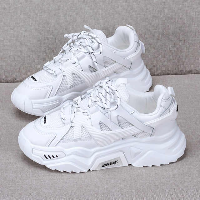 BLWBYL Sneakers Fashion Women Shoes Blue Orange Mesh Casual Shoes Woman Trainers Lace-Up Platform Sneakers Women Vulcanize Shoes