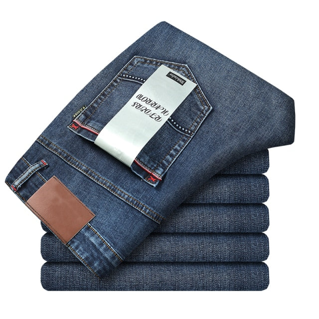 Spring Autumn 2020 Men's Smart Jeans Business Fashion Straight Regular Blue Stretch Denim Trousers Classic Men Plus Size 28-40