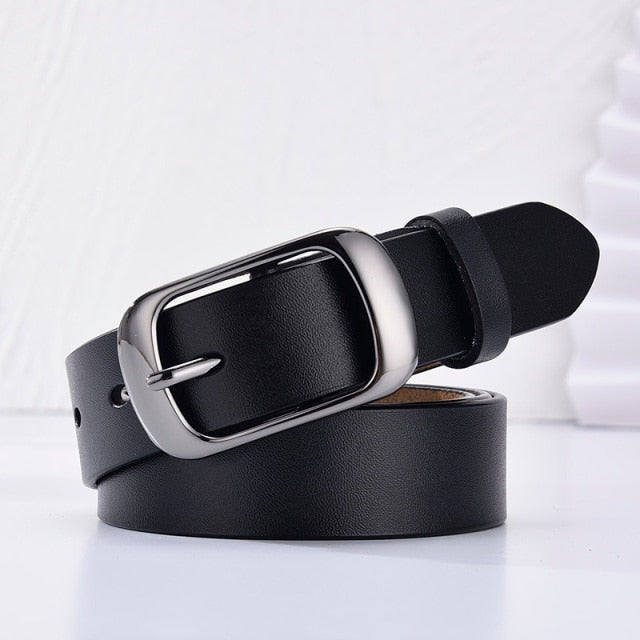 [LFMB]Women's genuine leather fashion retro belt high quality luxury brand ladies metal double buckle new belt with jeans