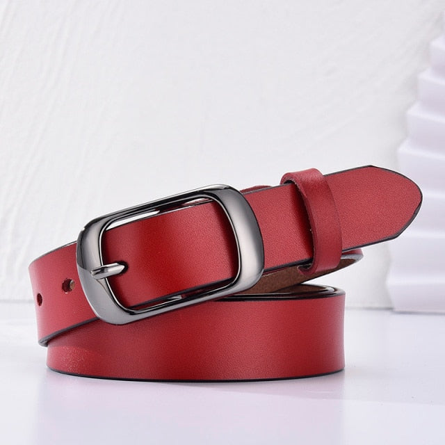 [LFMB]Women's genuine leather fashion retro belt high quality luxury brand ladies metal double buckle new belt with jeans