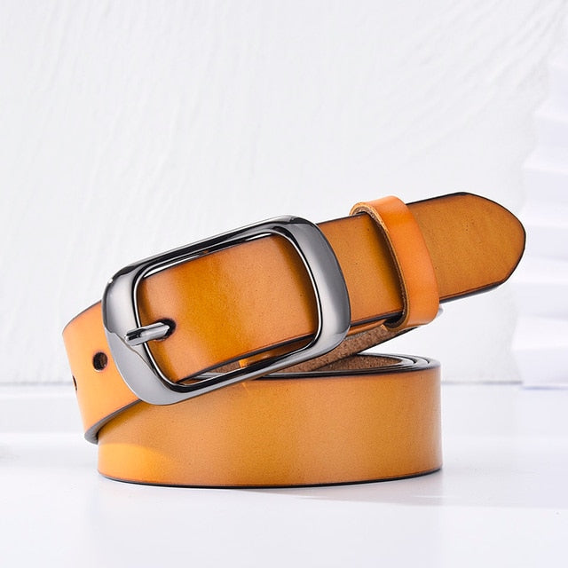 [LFMB]Women's genuine leather fashion retro belt high quality luxury brand ladies metal double buckle new belt with jeans