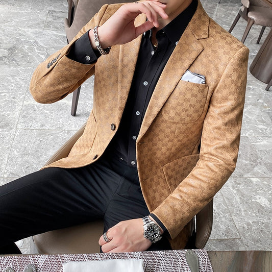 2020 Men Blazers British Style Printed Blazer Masculino Wedding Business Casual Suit Jacket Streetwear Social Coat Ropa Hombre