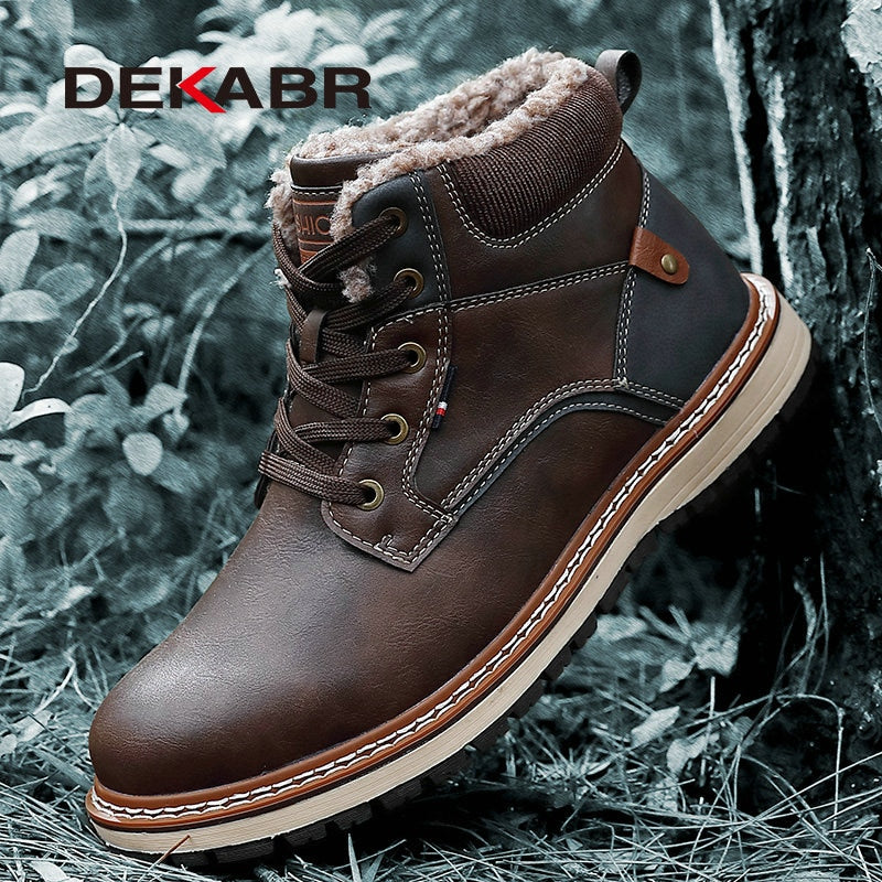 DEKABR Winter Genuine Leather Men's Boots Thick Fur Warm Ankle Boots Working Men Footwear Waterproof Snow Boots Plus Size 40~47