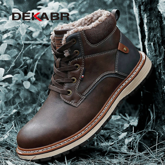 DEKABR Winter Genuine Leather Men's Boots Thick Fur Warm Ankle Boots Working Men Footwear Waterproof Snow Boots Plus Size 40~47