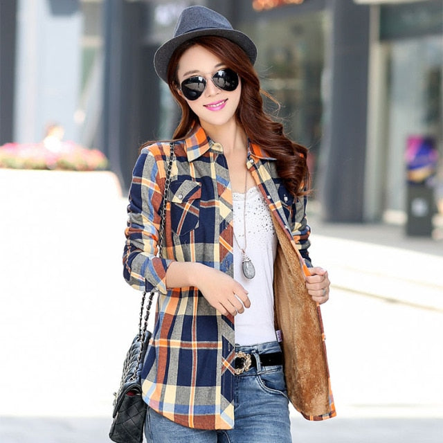 2020 Brand Winter Warm Women Plus Velvet Thicke Plaid Shirt Style Coat Jacket Women Clothes Tops Female Casual Jacket Outerwear