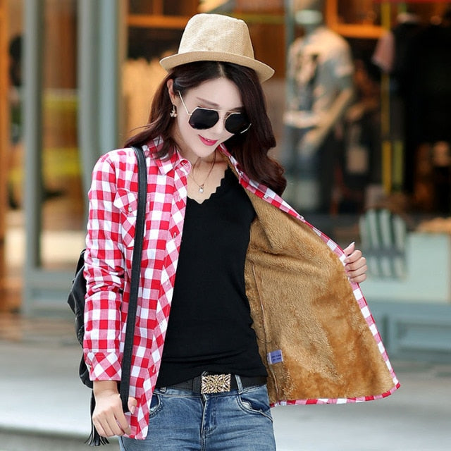 2020 Brand Winter Warm Women Plus Velvet Thicke Plaid Shirt Style Coat Jacket Women Clothes Tops Female Casual Jacket Outerwear