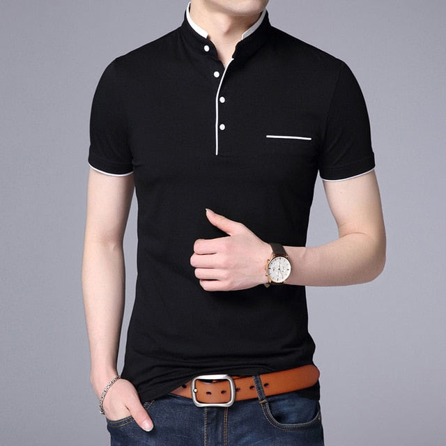 2021 New Fashion Brand Polo Shirt Men's Summer Mandarin Collar Slim Fit Solid Color Button Breathable Polos Casual Men Clothing