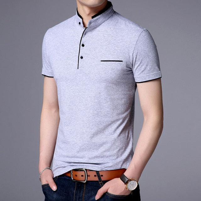 2021 New Fashion Brand Polo Shirt Men's Summer Mandarin Collar Slim Fit Solid Color Button Breathable Polos Casual Men Clothing