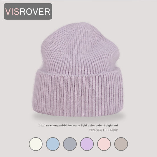 VISROVER 9 Colors Unisex Solid Color Real Rabbit Fur Beanies Winter Hat For Woman Knit Bonnet Acrylic Woman Autumn Warm Skullies