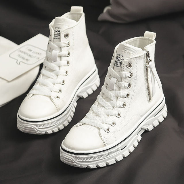 2021 Autumn New Style Women Casual Shoes Platform Sneakers PU Leather Shoes Woman High Top White Shoes Tenis Feminino  A1-204