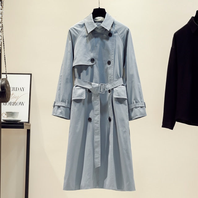 UK Brand new Fashion 2021 Fall /Autumn Casual Double breasted Simple Classic Long Trench coat with belt Chic Female windbreaker