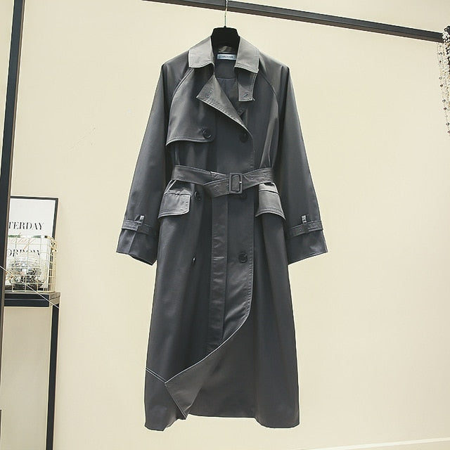 UK Brand new Fashion 2021 Fall /Autumn Casual Double breasted Simple Classic Long Trench coat with belt Chic Female windbreaker