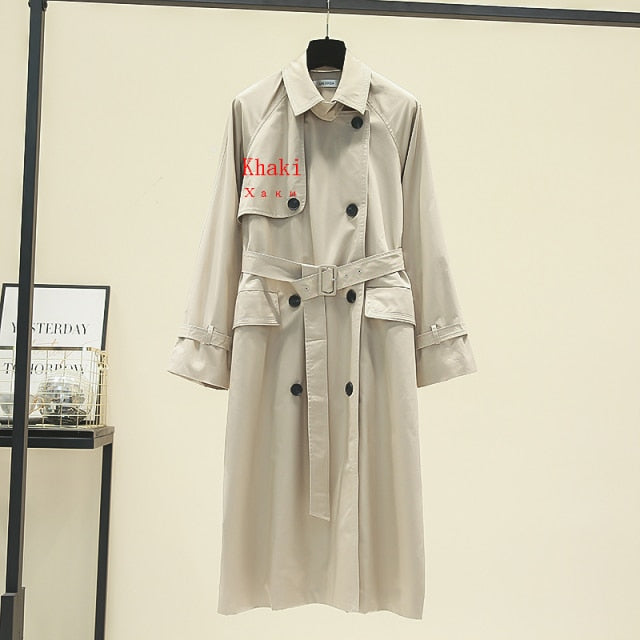 UK Brand new Fashion 2021 Fall /Autumn Casual Double breasted Simple Classic Long Trench coat with belt Chic Female windbreaker