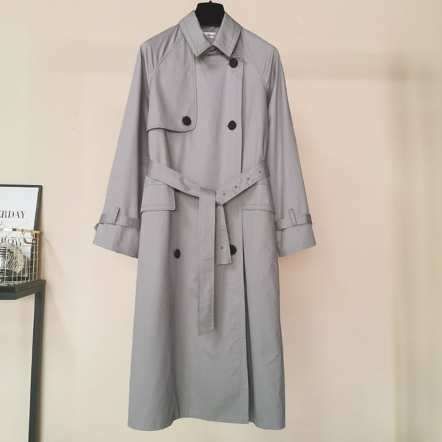 UK Brand new Fashion 2021 Fall /Autumn Casual Double breasted Simple Classic Long Trench coat with belt Chic Female windbreaker