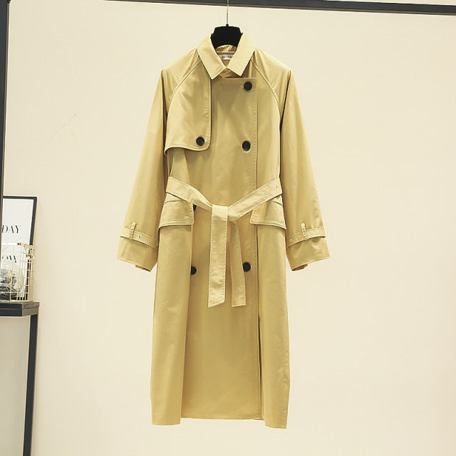 UK Brand new Fashion 2021 Fall /Autumn Casual Double breasted Simple Classic Long Trench coat with belt Chic Female windbreaker