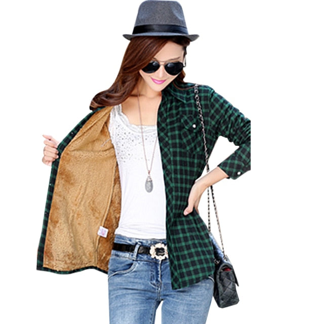 2020 Brand Winter Warm Women Plus Velvet Thicke Plaid Shirt Style Coat Jacket Women Clothes Tops Female Casual Jacket Outerwear