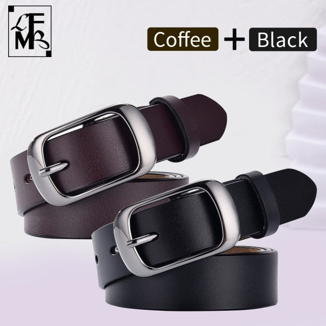 [LFMB]Women's genuine leather fashion retro belt high quality luxury brand ladies metal double buckle new belt with jeans