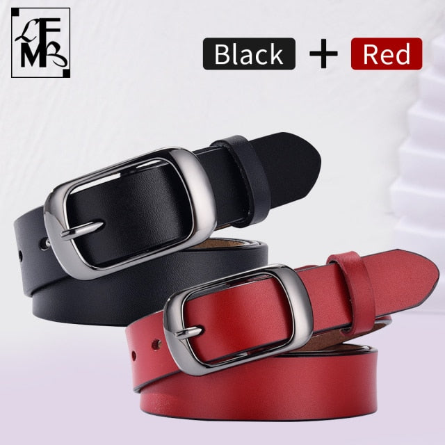 [LFMB]Women's genuine leather fashion retro belt high quality luxury brand ladies metal double buckle new belt with jeans