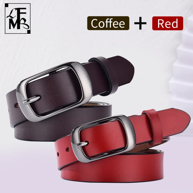[LFMB]Women's genuine leather fashion retro belt high quality luxury brand ladies metal double buckle new belt with jeans