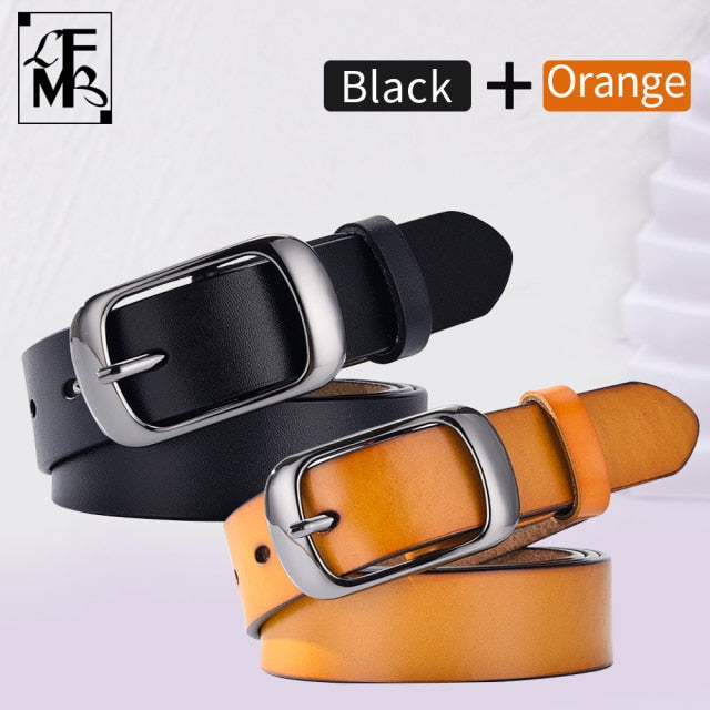 [LFMB]Women's genuine leather fashion retro belt high quality luxury brand ladies metal double buckle new belt with jeans
