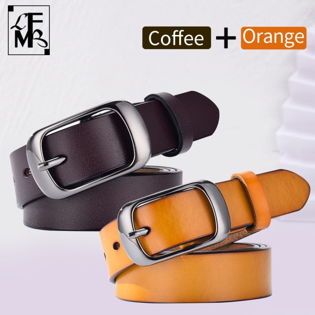 [LFMB]Women's genuine leather fashion retro belt high quality luxury brand ladies metal double buckle new belt with jeans