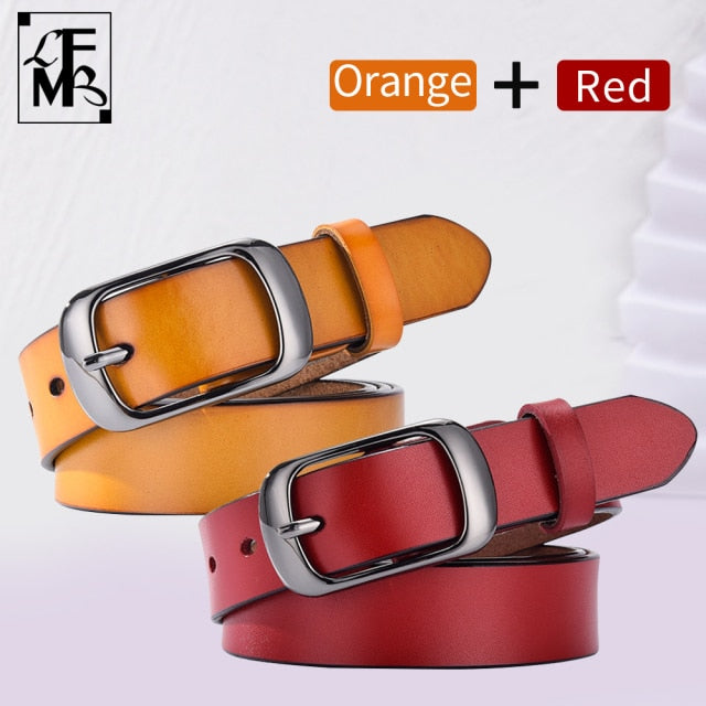 [LFMB]Women's genuine leather fashion retro belt high quality luxury brand ladies metal double buckle new belt with jeans