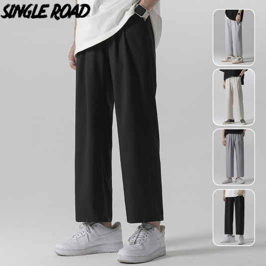 Single Road Mens Wide Leg Pants Summer Light Weight Joggers Trousers Japanese Streetwear Cold Feeling Comfortable Home Pants Men