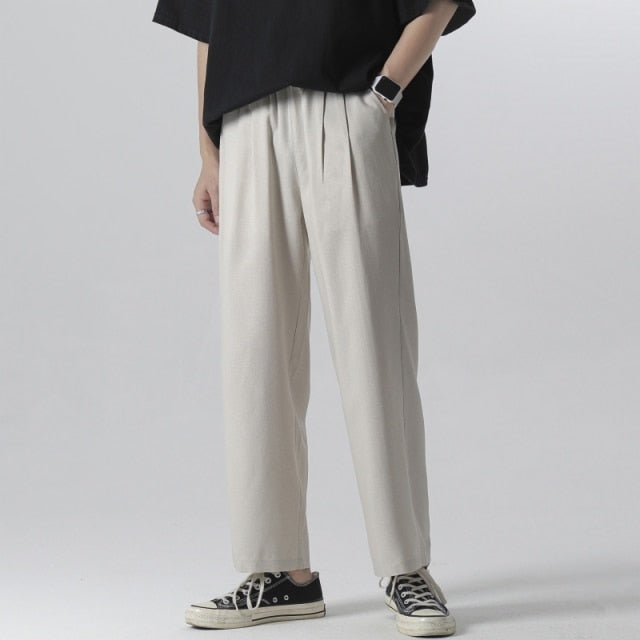 Single Road Mens Wide Leg Pants Summer Light Weight Joggers Trousers Japanese Streetwear Cold Feeling Comfortable Home Pants Men