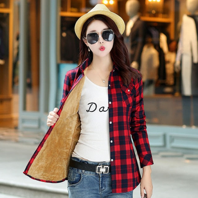 2020 Brand Winter Warm Women Plus Velvet Thicke Plaid Shirt Style Coat Jacket Women Clothes Tops Female Casual Jacket Outerwear