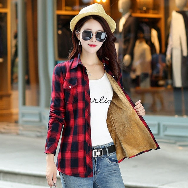 2020 Brand Winter Warm Women Plus Velvet Thicke Plaid Shirt Style Coat Jacket Women Clothes Tops Female Casual Jacket Outerwear