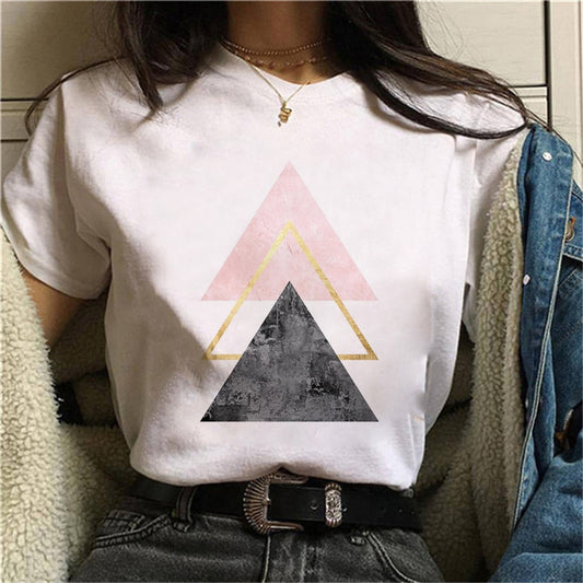 Beautiful Geometry Printed T Shirt Women 90s Graphic T-shirt Harajuku Tops Tee Cute Short Sleeve Oversized Tshirt Female Tshirts