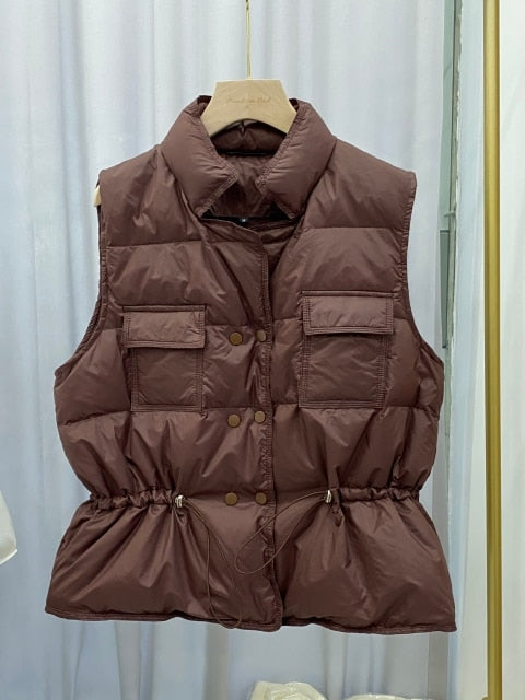 2021 New Ultra Light Down Vest Women Short Vest Windproof Lightweight Warm Waistcoat Female White Duck Down Down Coat Sleeveless