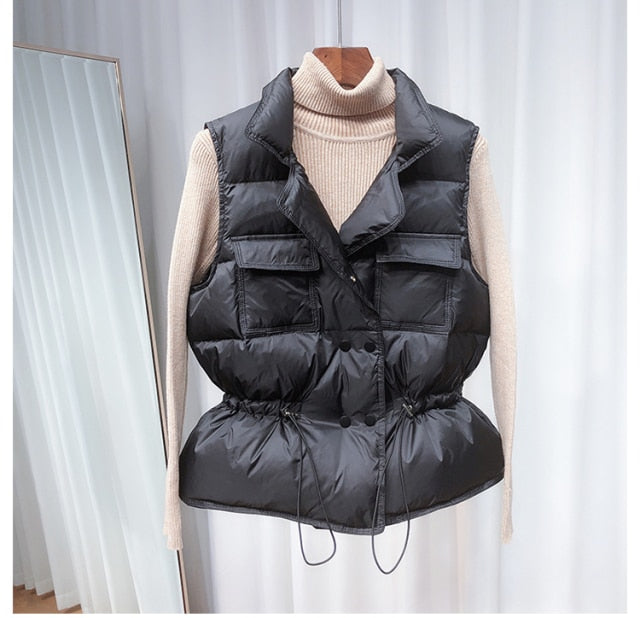 2021 New Ultra Light Down Vest Women Short Vest Windproof Lightweight Warm Waistcoat Female White Duck Down Down Coat Sleeveless