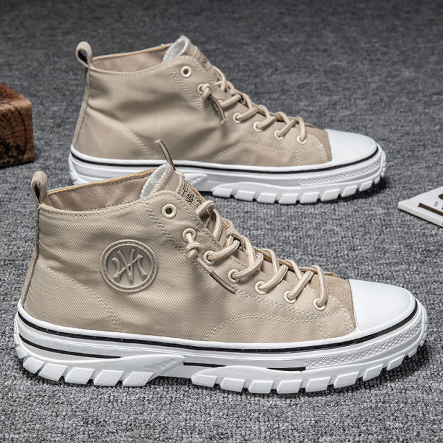 Men's Canvas Shoes Male High Top Casual Espadrilles British Style Gray Skateboarding Vulcanized Shoes Comfort Sneakers 2021 New