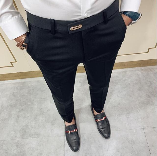 Spring 2021 Men Pants Korean Slim Fit Men Casual Ankle Length Pants Streetwear Men High Quality Black Gray Dress Suit Pant Man