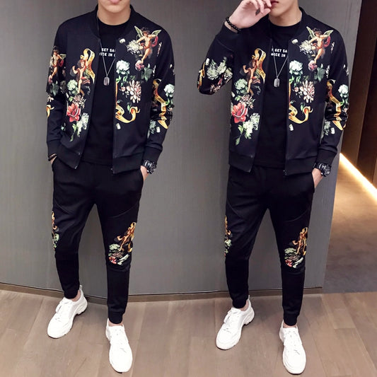 2021 New Jacket + Pants Men Tracksuit Moda Hombre Fashion Printing Men's Set Spring Men's Sports Suit 2 Piece Sets Plus Size 5XL