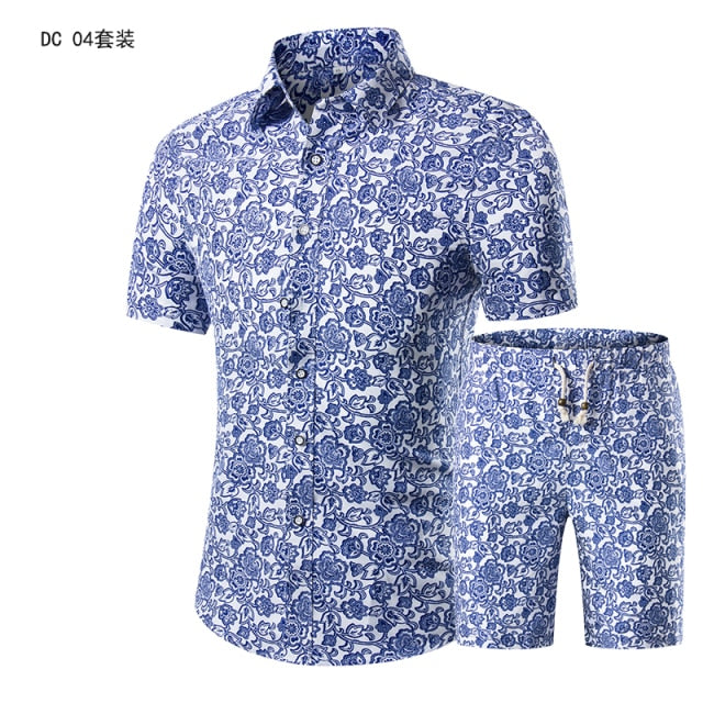 Summer Mens Fashion 2021 Gold Luxury Designer Shirts For Mens Set Fancy Hawaii Beachwear Floral Printed Mens Short Sleeve Club