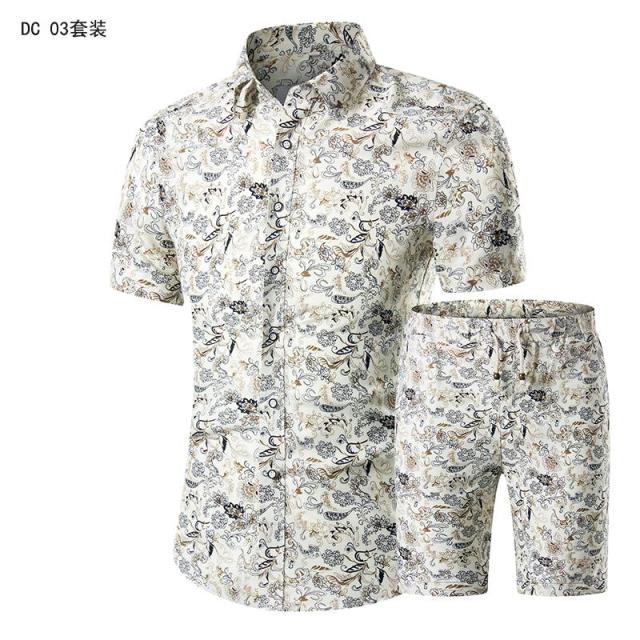 Summer Mens Fashion 2021 Gold Luxury Designer Shirts For Mens Set Fancy Hawaii Beachwear Floral Printed Mens Short Sleeve Club