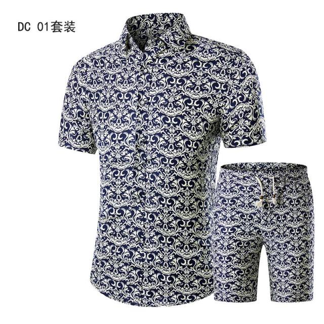 Summer Mens Fashion 2021 Gold Luxury Designer Shirts For Mens Set Fancy Hawaii Beachwear Floral Printed Mens Short Sleeve Club