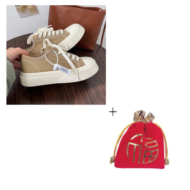 QWEEK Sneakers Women Platform Sport Shoes Korean Spring Casual Basket Flat Tennis Athletic Canvas Trainers Anime Kawaii Lolita