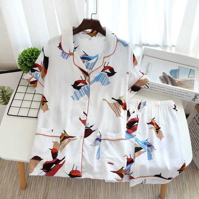 summer new women's pajamas thin section short-sleeved shorts large floral print pajamas home service ladies pajamas for women