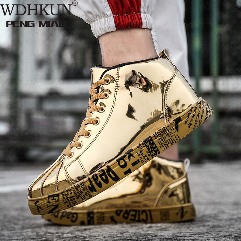 Women Shoes Silver Gold 2021 Fashion High Top Platform Graffiti Women Casual Shoes Winter Lovers Leather Sneakers Shoes Woman
