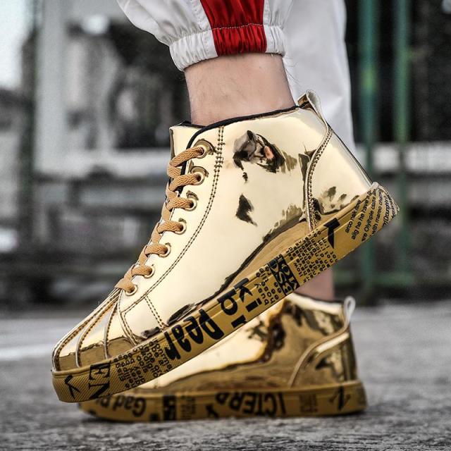 Women Shoes Silver Gold 2021 Fashion High Top Platform Graffiti Women Casual Shoes Winter Lovers Leather Sneakers Shoes Woman