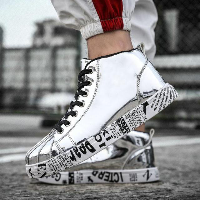 Women Shoes Silver Gold 2021 Fashion High Top Platform Graffiti Women Casual Shoes Winter Lovers Leather Sneakers Shoes Woman