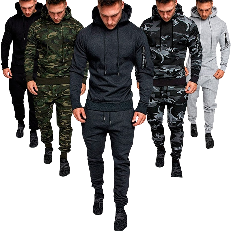 2 Pieces Tracksuit Men's Military Hoodie Sets Camouflage Muscle Man Autumn Winter Tactical Sweat Top and Jacket Pants