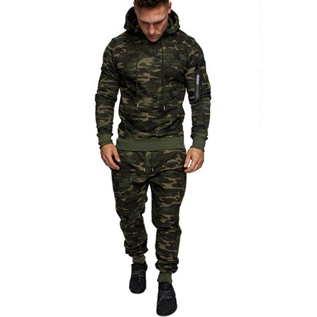 2 Pieces Tracksuit Men's Military Hoodie Sets Camouflage Muscle Man Autumn Winter Tactical Sweat Top and Jacket Pants