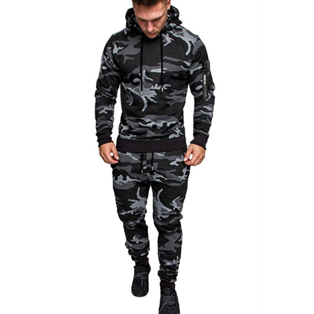 2 Pieces Tracksuit Men's Military Hoodie Sets Camouflage Muscle Man Autumn Winter Tactical Sweat Top and Jacket Pants